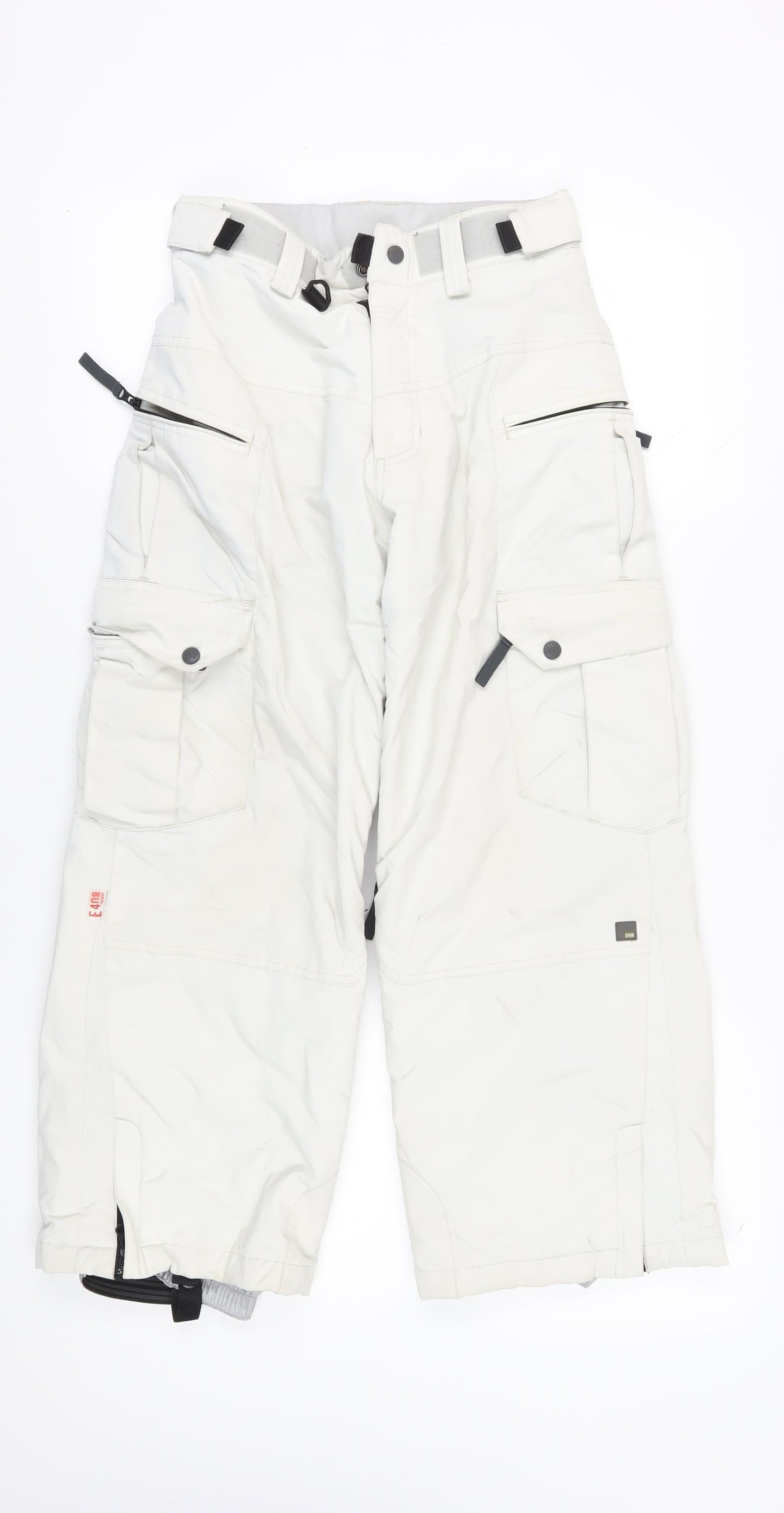 E408 Boys White Cargo Snow Trousers M Winter Ski Activewear