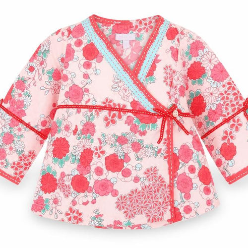 Monsoon Girls Pink Floral Wrap Blouse 12-18 Months