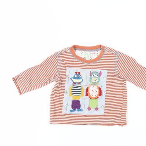 Monsoon Unisex Orange Striped Long Sleeve T-Shirt 3-6M