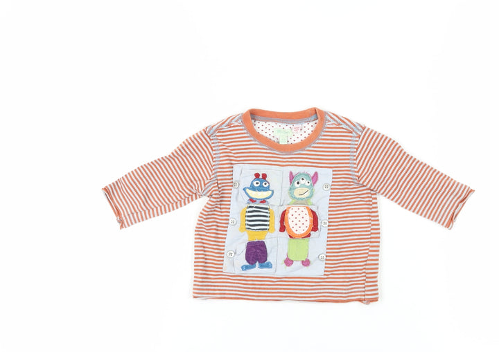 Monsoon Unisex Orange Striped Long Sleeve T-Shirt 3-6M