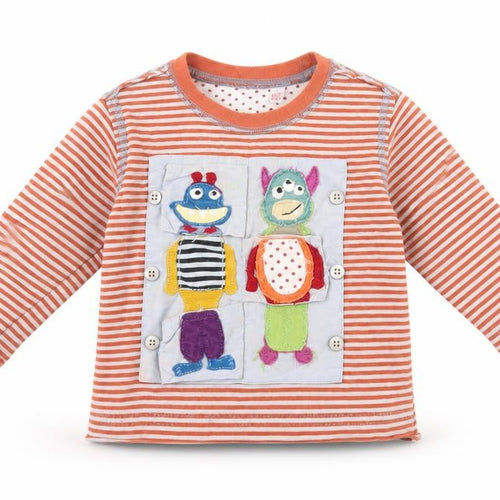Monsoon Unisex Orange Striped Long Sleeve T-Shirt 3-6M