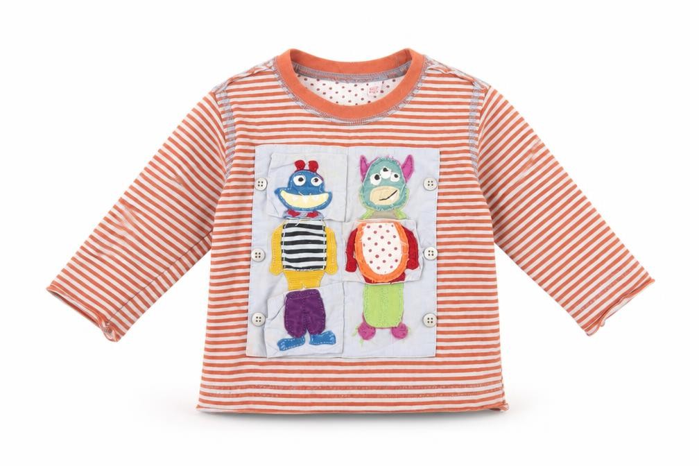 Monsoon Unisex Orange Striped Long Sleeve T-Shirt 3-6M