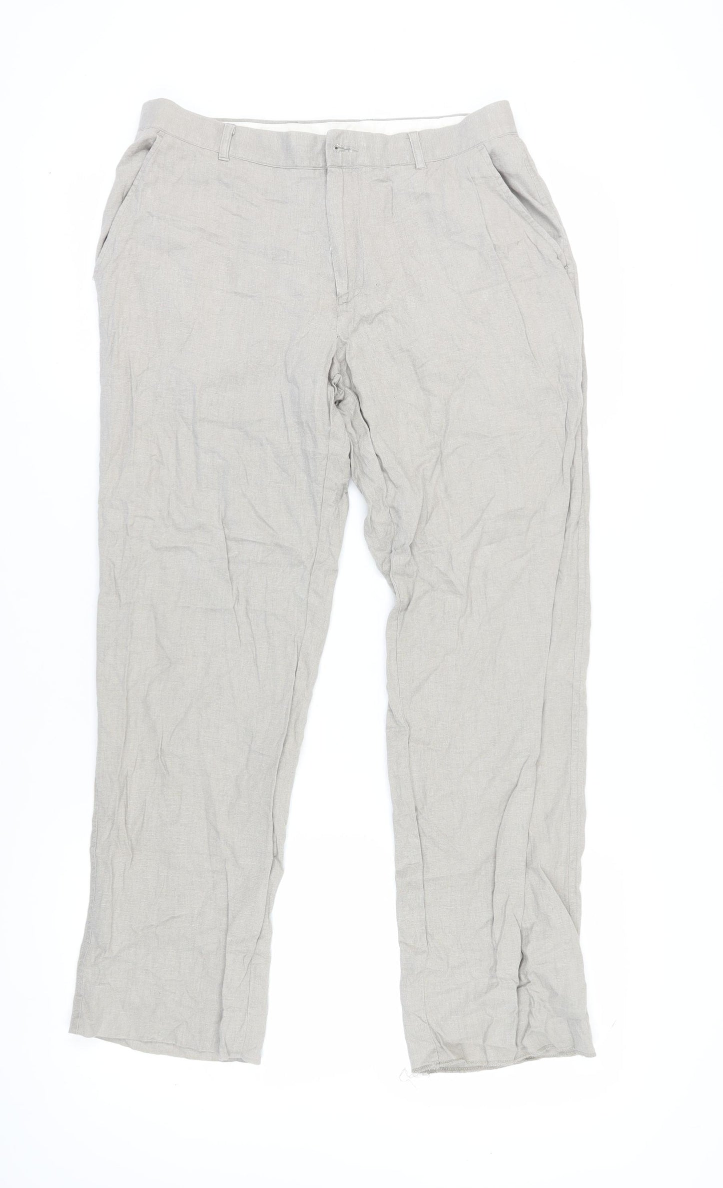 Marks and Spencer Grey Linen Chino Trousers 32W 31L