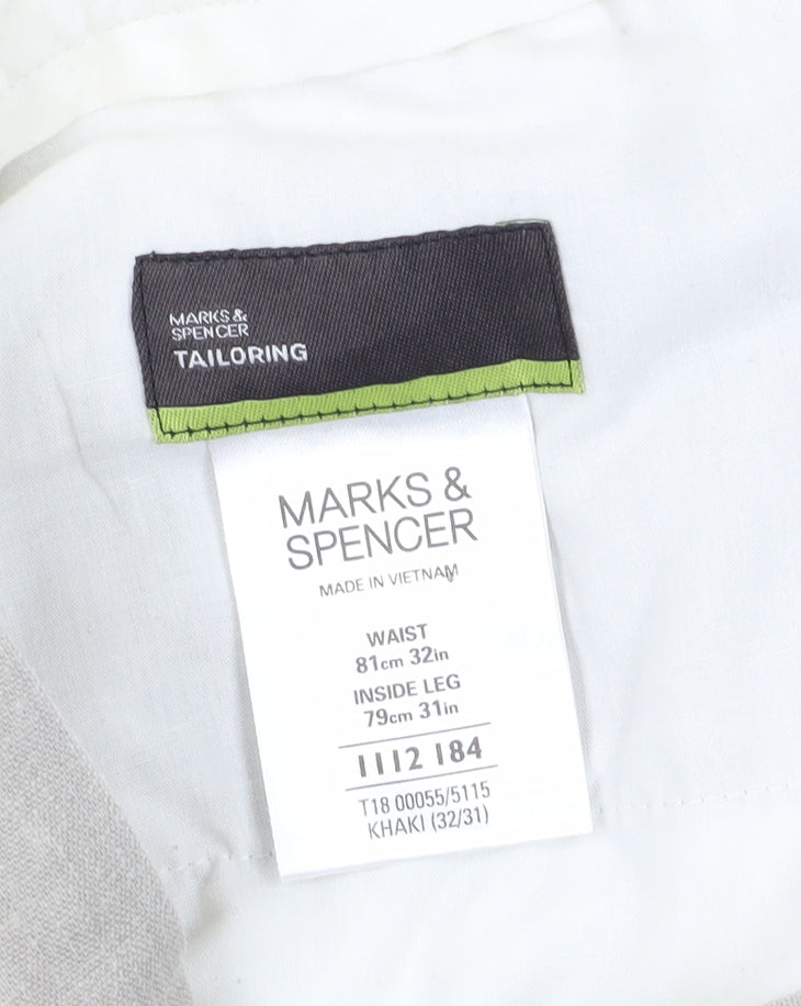 Marks and Spencer Grey Linen Chino Trousers 32W 31L
