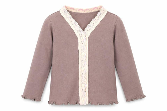 Front view of Jigsaw Junior girls’ brown blouse -, size 4, elegant knit pullover