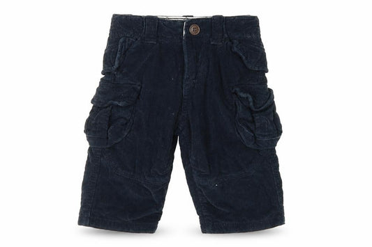 Front view of Gap boys’ black cargo shorts 6-12 months, corduroy, pockets