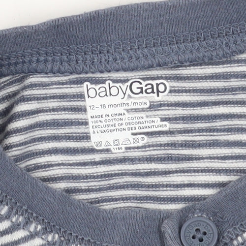 Gap Unisex Baby Blue Striped Romper, 12-18 Months, Casual Comfort