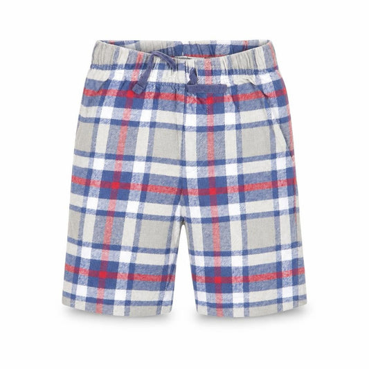 Front view of Baby Boden unisex plaid cotton shorts -, size 36, months