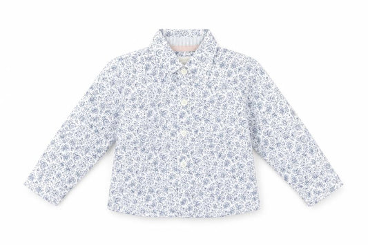 Front view of Monsoon unisex baby floral long sleeve button-up shirt 12-18 months