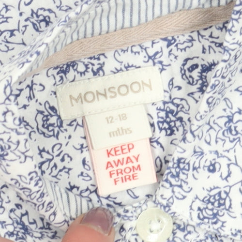 Monsoon Unisex Baby Floral Long Sleeve Button-Up Shirt 12-18 Months