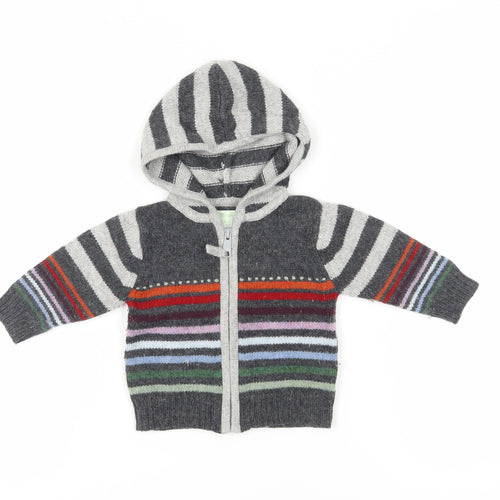 Monsoon Unisex Baby Hooded Cardigan, 9-12 Months, Grey Stripe