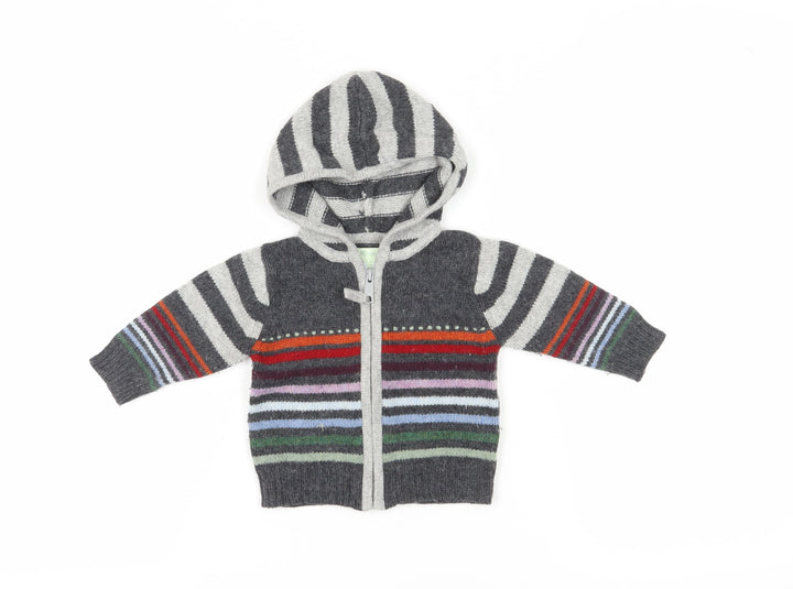 Monsoon Unisex Baby Hooded Cardigan, 9-12 Months, Grey Stripe