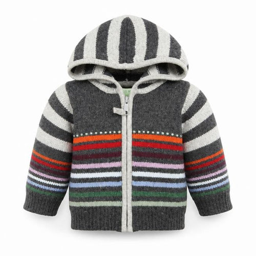 Monsoon Unisex Baby Hooded Cardigan, 9-12 Months, Grey Stripe