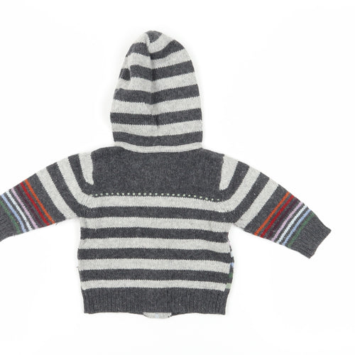 Monsoon Unisex Baby Hooded Cardigan, 9-12 Months, Grey Stripe