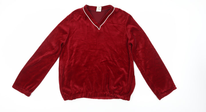 BHS Red Velour Women's Pullover Sweatshirt - Size M, V-Neck