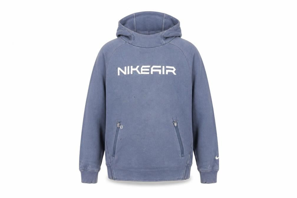 Front view of Nike boys’ blue pullover hoodie mid size graphic print