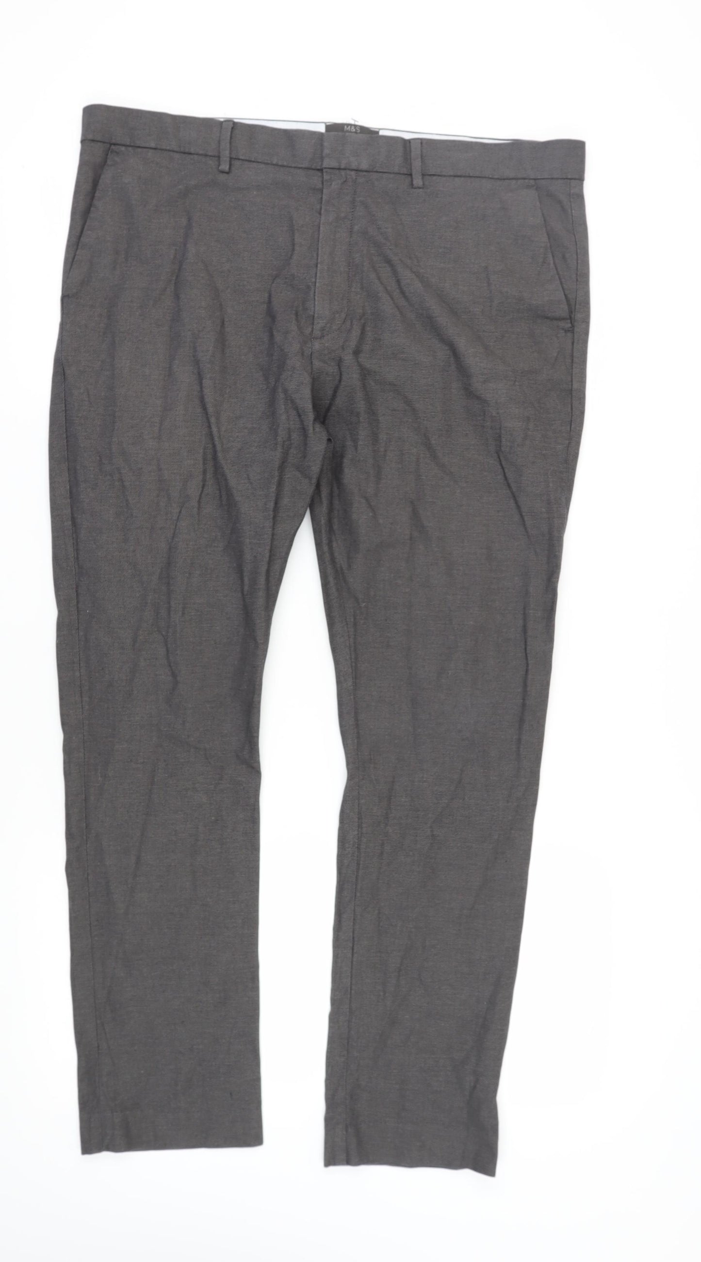 Marks & Spencer Men's Grey Slim Chino Trousers 36