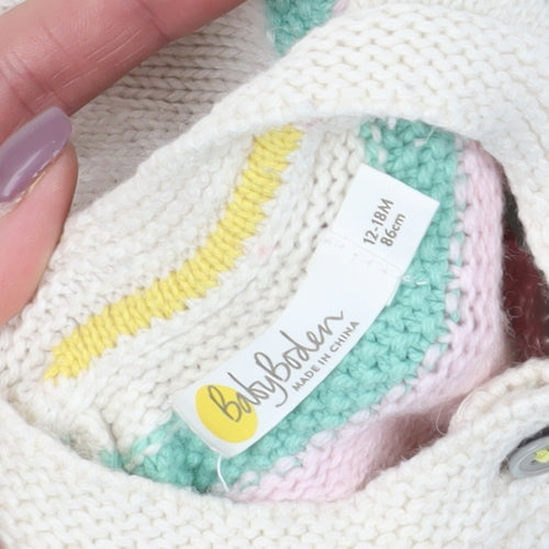 Baby Boden Ivory Floral Knit Cardigan 12-18 Months