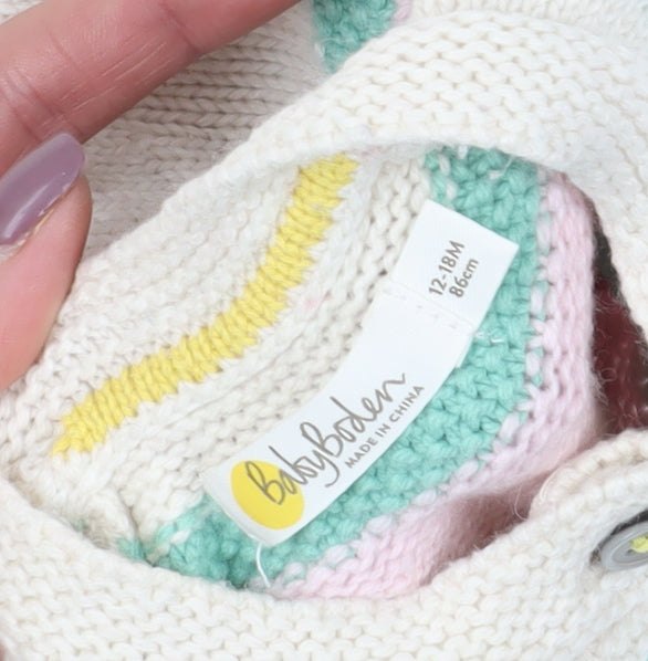 Baby Boden Ivory Floral Knit Cardigan 12-18 Months