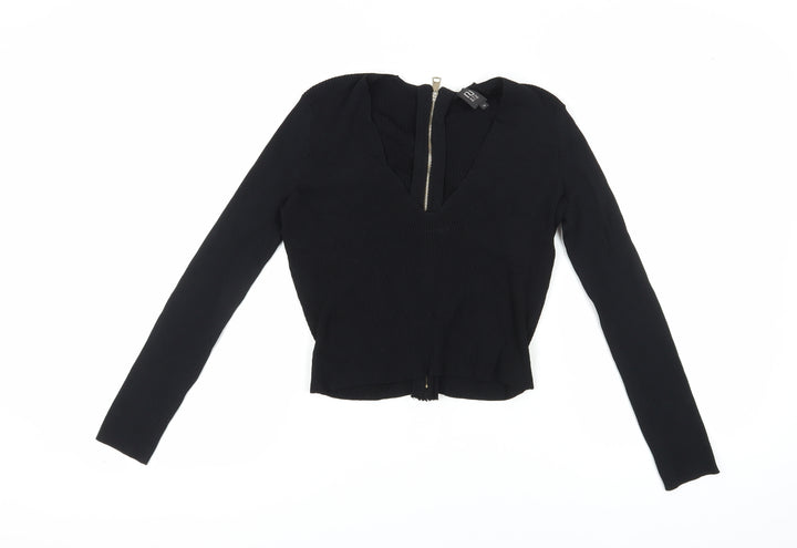 Studio Women’s Black V-Neck Zip Blouse, Size 14