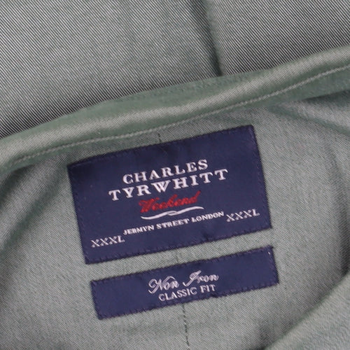 Charles Tyrwhitt Men's 3XL Green Button-Up Shirt