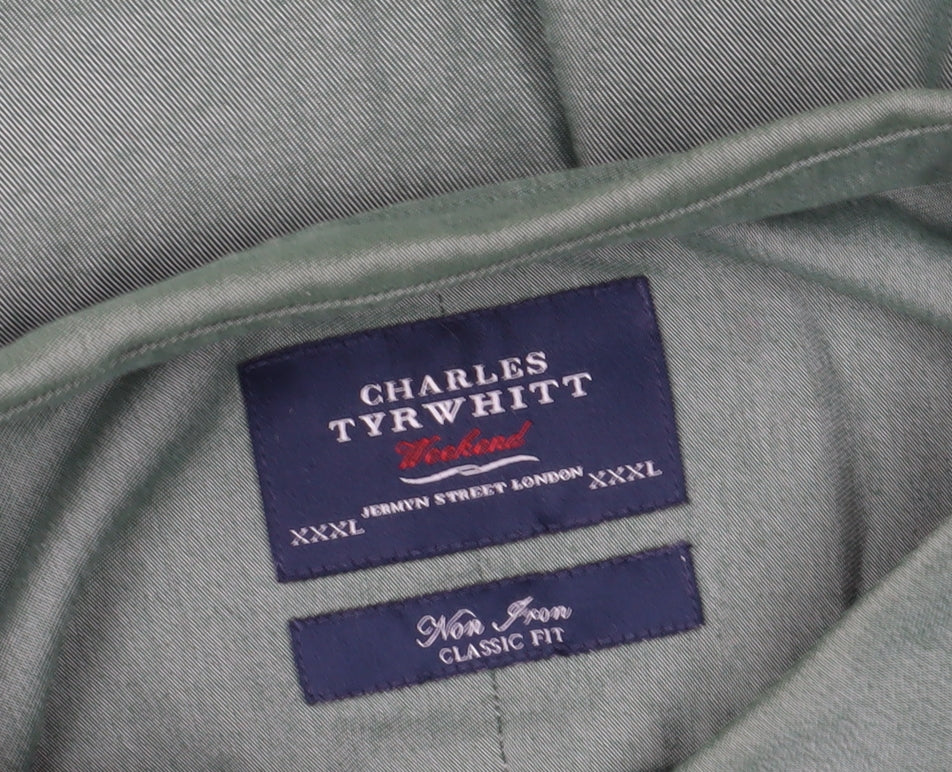 Charles Tyrwhitt Men's 3XL Green Button-Up Shirt