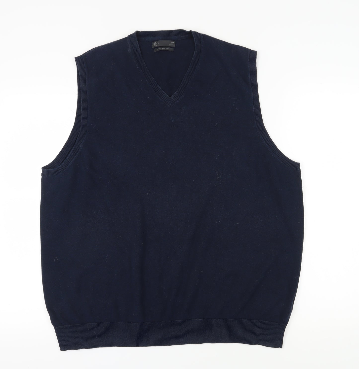 Marks and Spencer Men's 2XL Blue Cotton Vest Jumper
