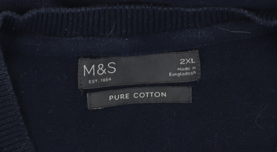 Marks and Spencer Men's 2XL Blue Cotton Vest Jumper