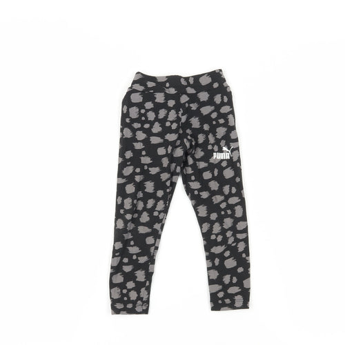 Puma Girls Black Animal Print Ankle Leggings Size 4 Years