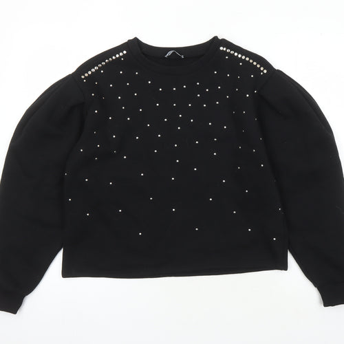 Zara Women's Black Studded Pullover Sweatshirt Size 8