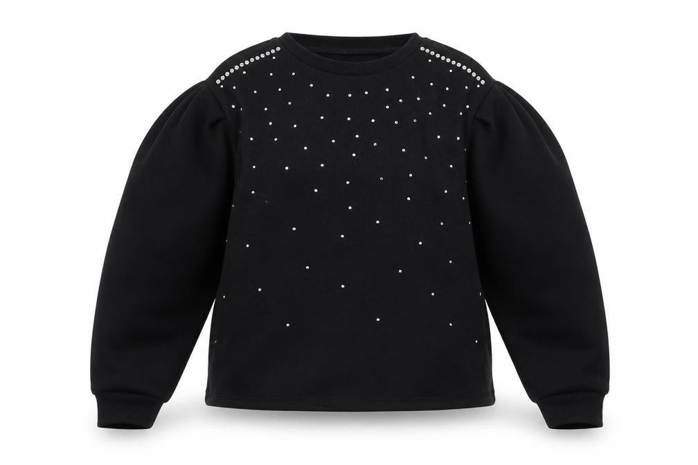 Front view of Zara Women's Black Studded Pullover Sweatshirt, size 8