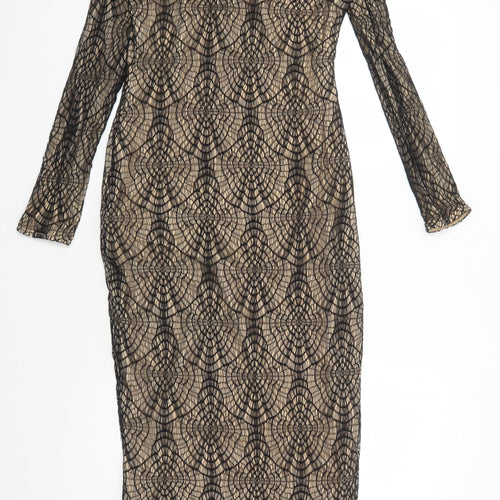 Aqua Women's Black Beige Floral Bodycon Dress 12