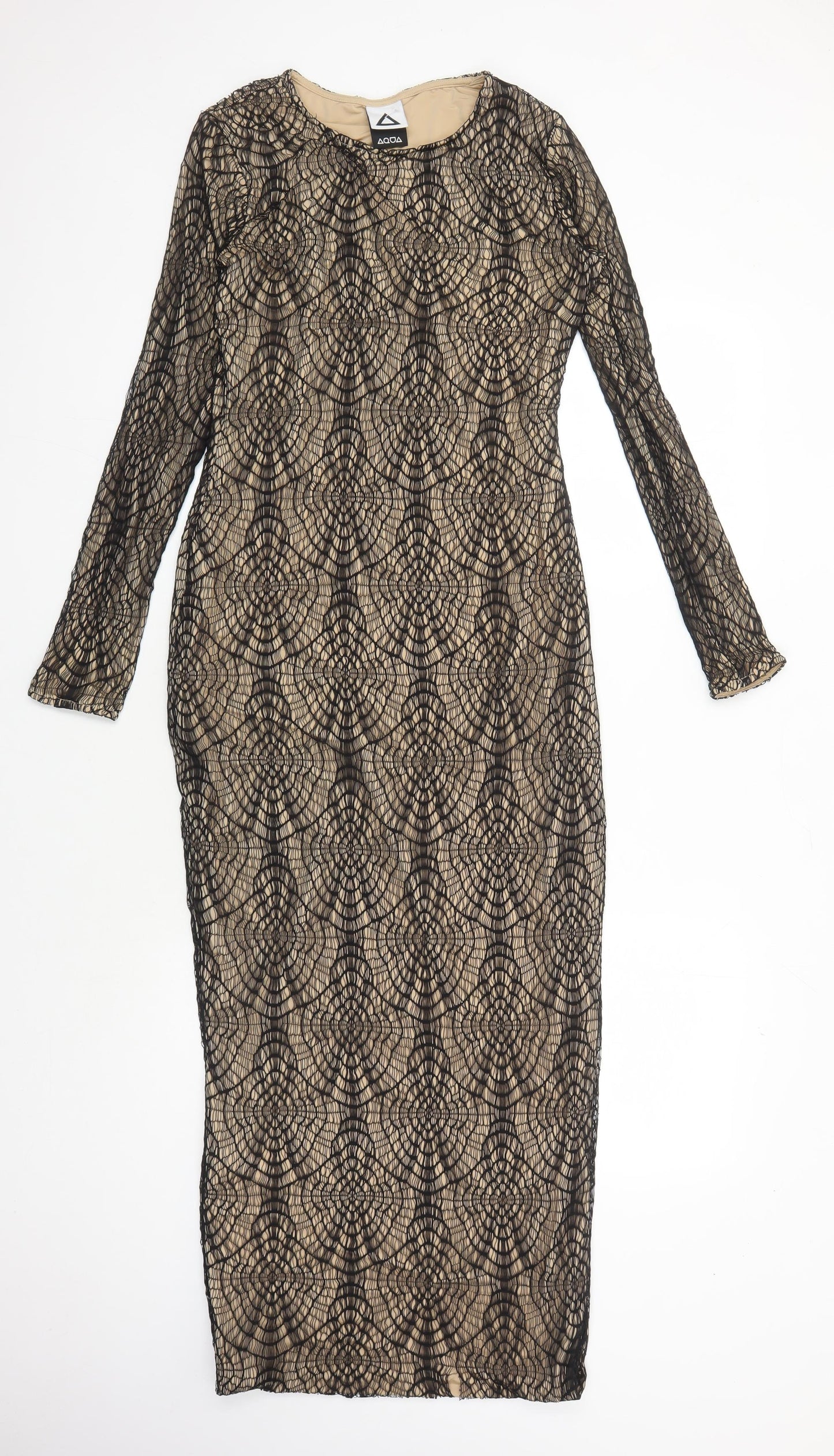 Aqua Women's Black Beige Floral Bodycon Dress 12