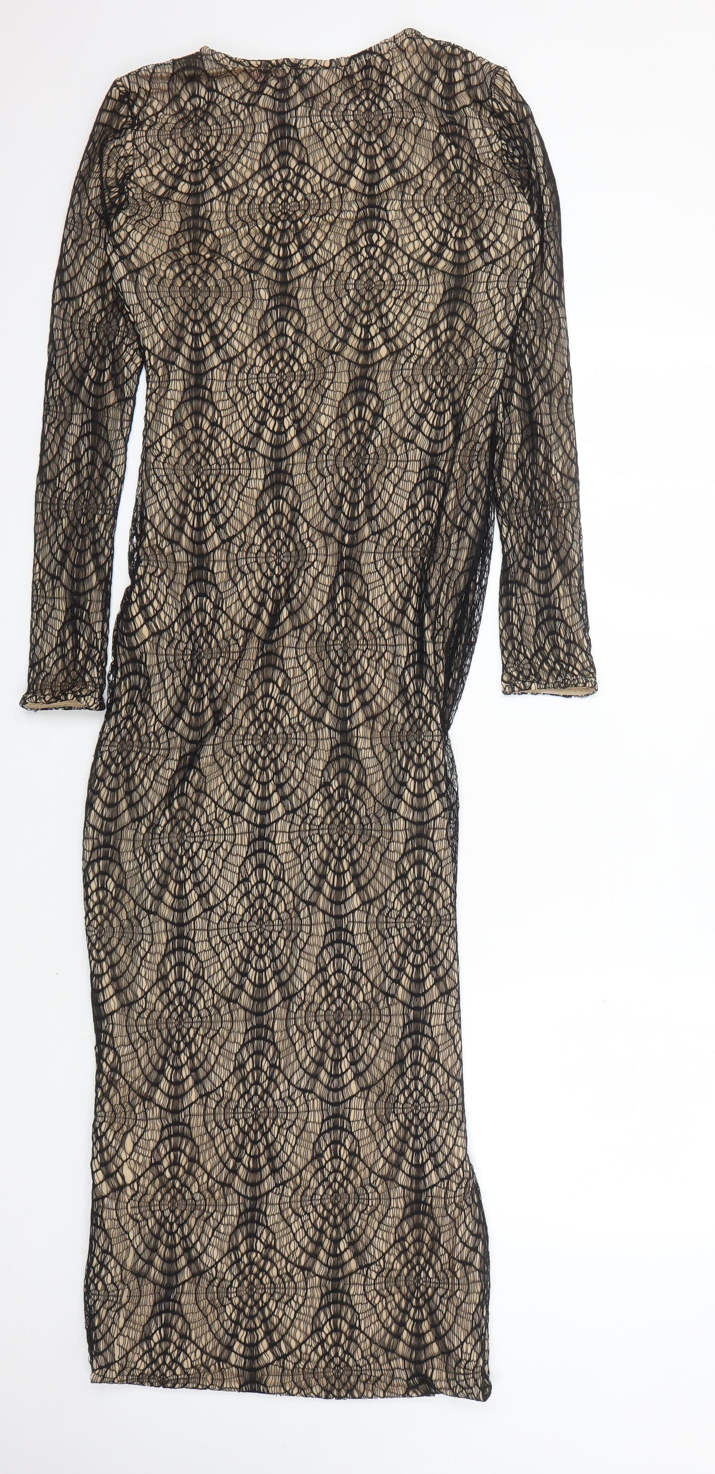 Aqua Women's Black Beige Floral Bodycon Dress 12