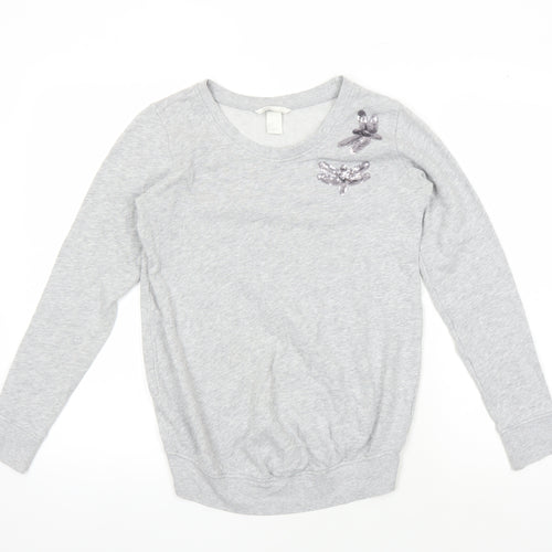 H&M Women's Grey Sequin Pullover Sweatshirt, Size S