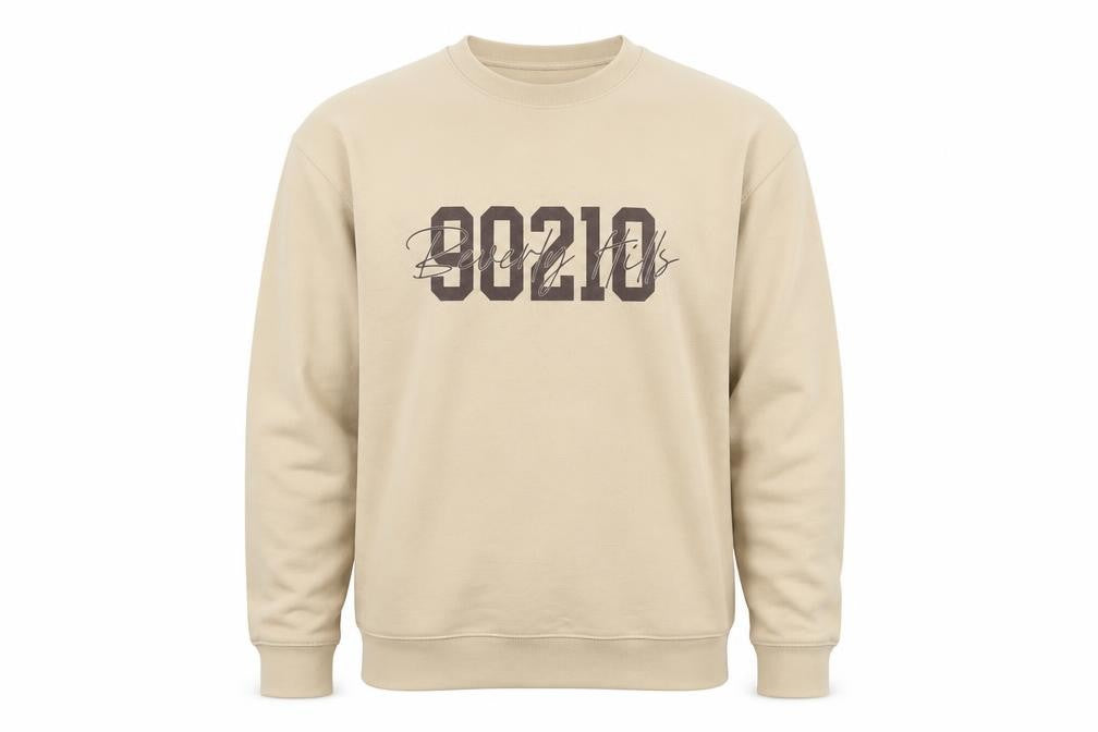 Front view of boohoo Men's Beige M Graphic Print Pullover Sweatshirt