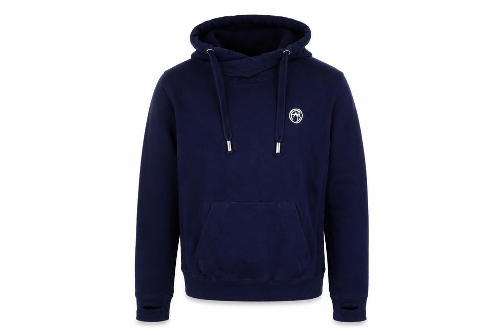 Front view of FAB Men's Navy Hoodie Medium Pullover Cotton