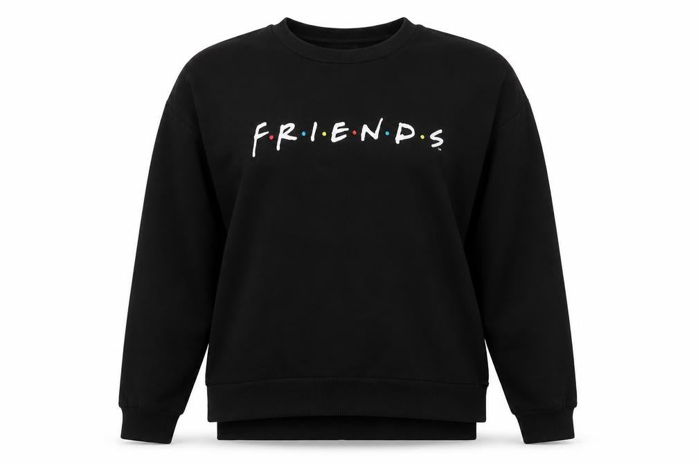 Front view of F.R.I.E.N.D.S Black Women's Pullover Sweatshirt S