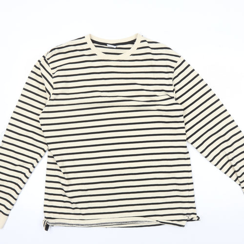 Zara Men's Beige Striped Pullover Sweatshirt L
