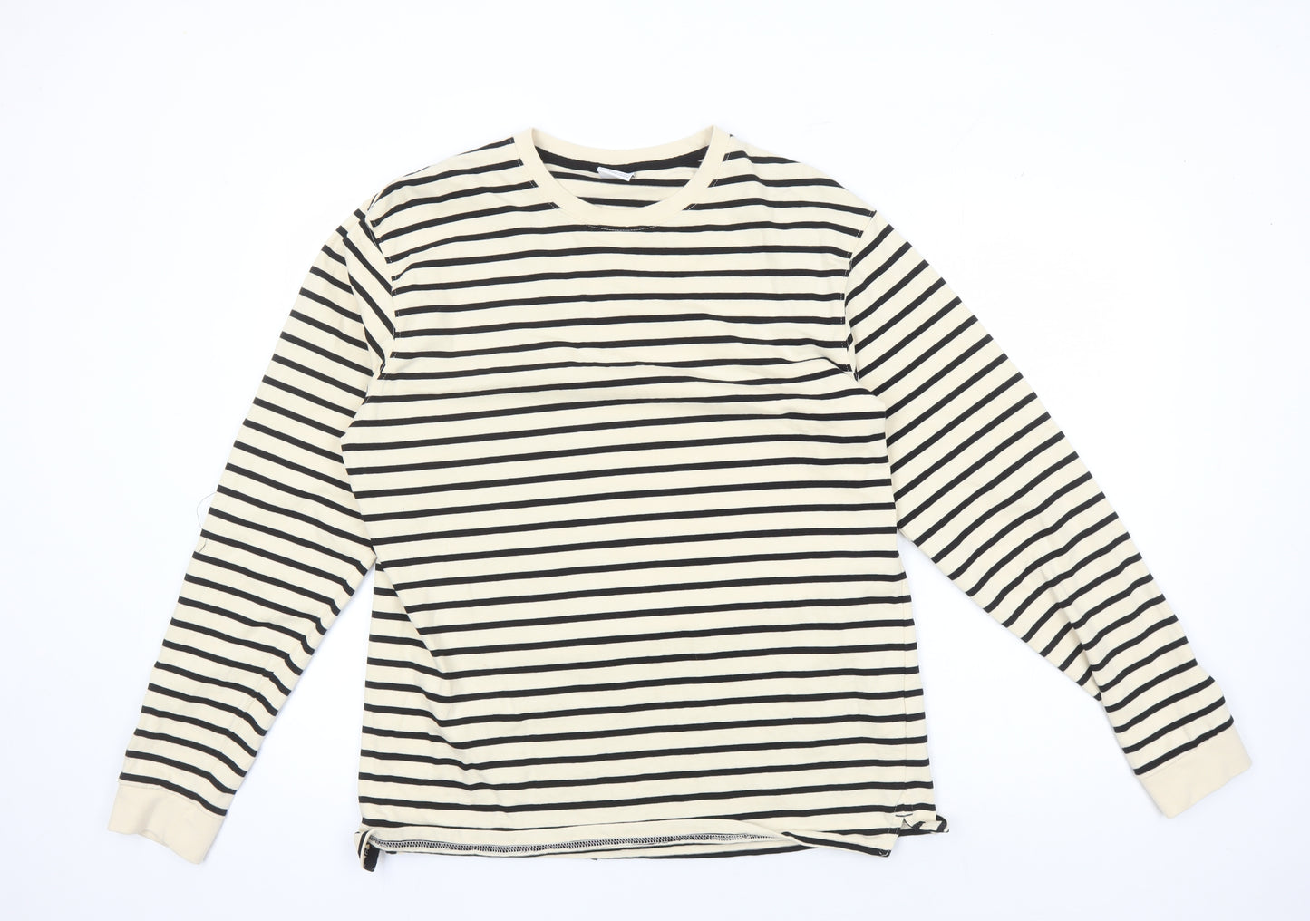 Zara Men's Beige Striped Pullover Sweatshirt L