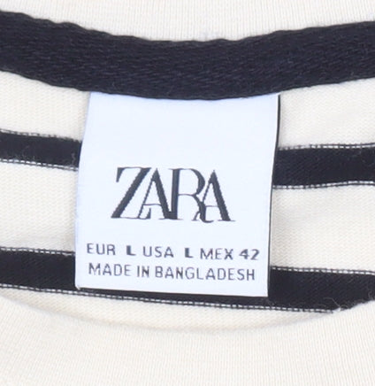 Zara Men's Beige Striped Pullover Sweatshirt L
