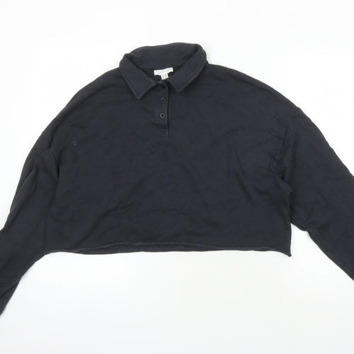 Topshop Women's Black Cropped Polo, Size M, Casual Style