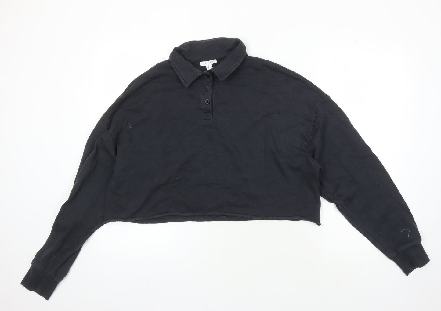 Topshop Women's Black Cropped Polo, Size M, Casual Style