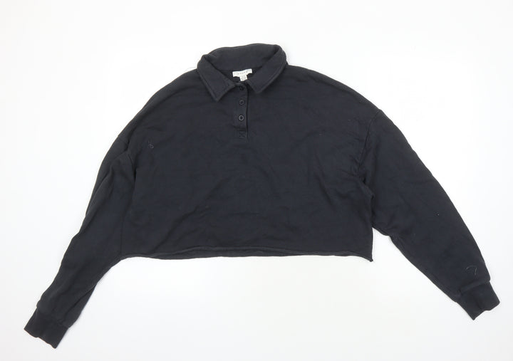 Topshop Women's Black Cropped Polo, Size M, Casual Style