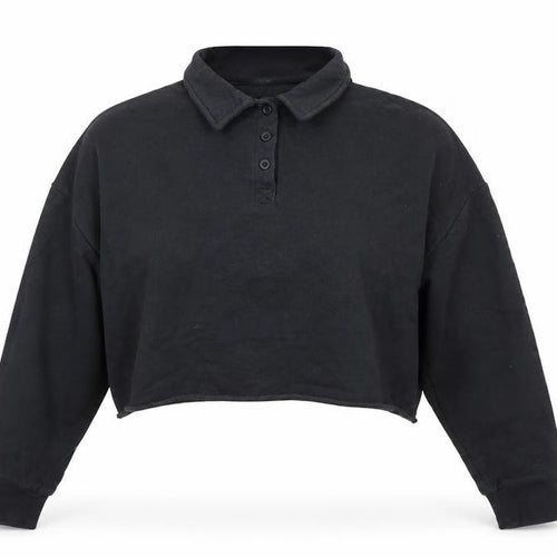 Topshop Women's Black Cropped Polo, Size M, Casual Style