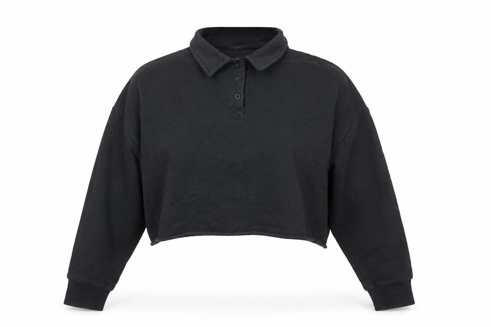 Topshop Women's Black Cropped Polo, Size M, Casual Style