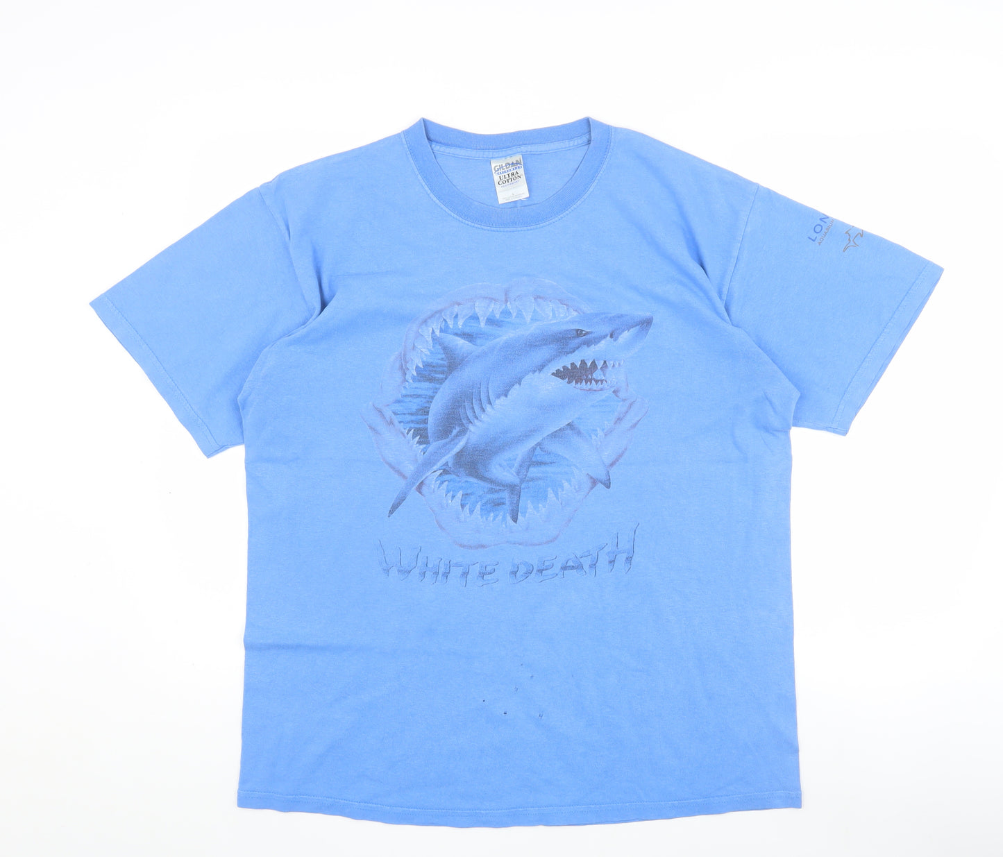 Gildan Men's Blue Shark Graphic T-Shirt, Large