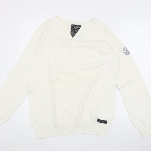 OSAKA N-Generation Men's White Henley Long Sleeve T-Shirt L