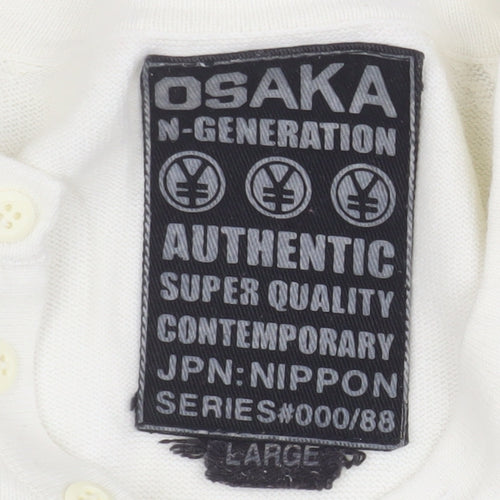 OSAKA N-Generation Men's White Henley Long Sleeve T-Shirt L