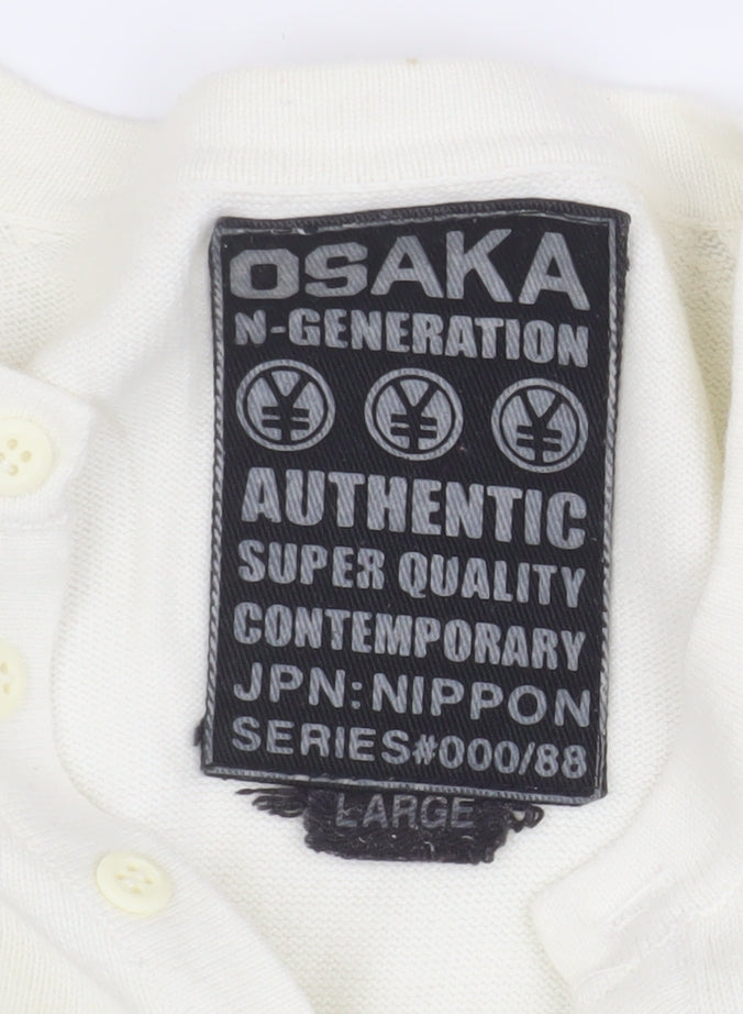 OSAKA N-Generation Men's White Henley Long Sleeve T-Shirt L